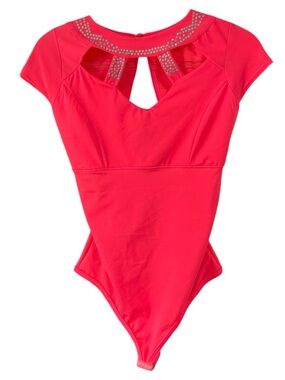 Columbian Faja Rhinestone Trim Hot Pink Bodysuit